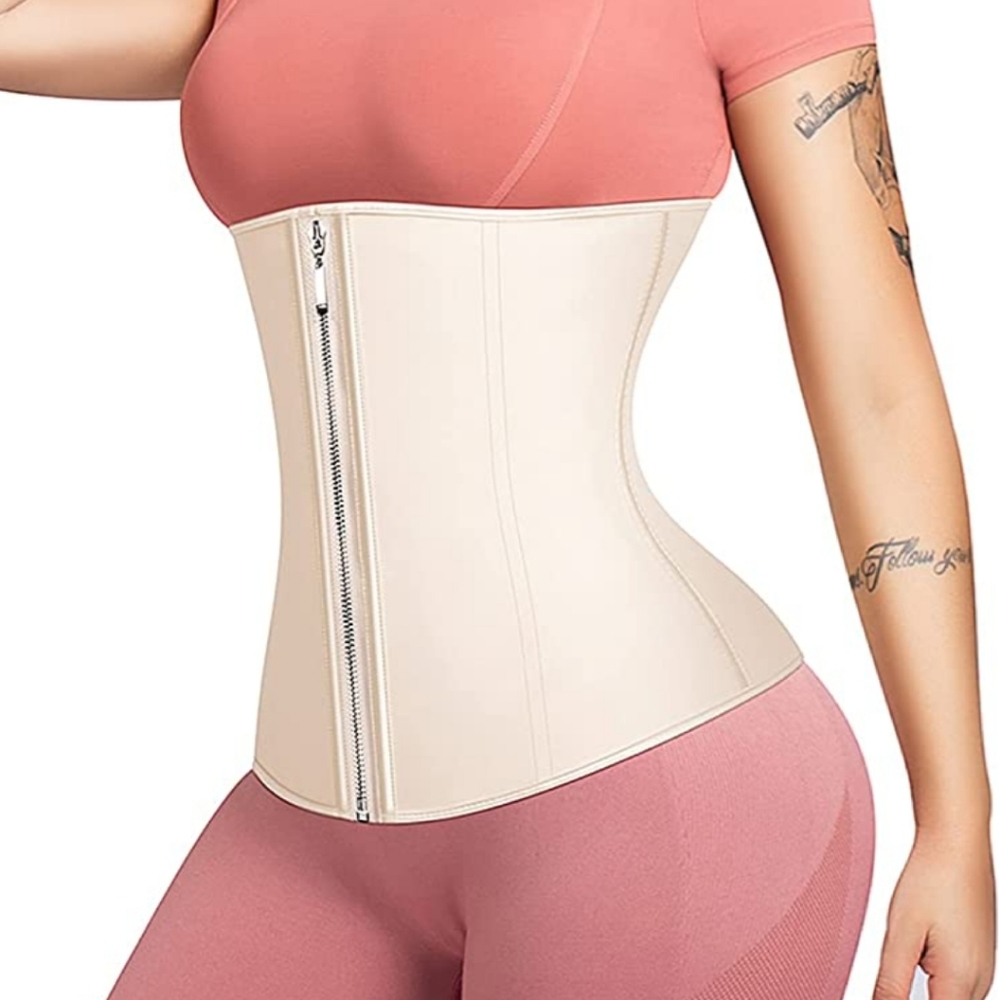 ASHLONE Latex Waist Trainer Corset Underbust Size M, Cream Color